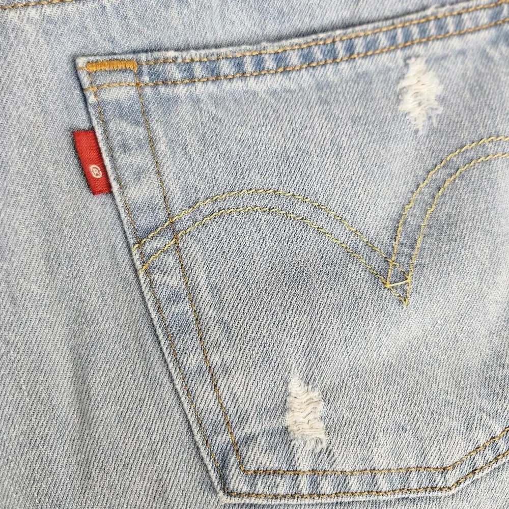 Levi's 501 Women Shorts W30(32) Blue Denim Cut Off Distressed Frayed Button Fly - Picture 8 of 13